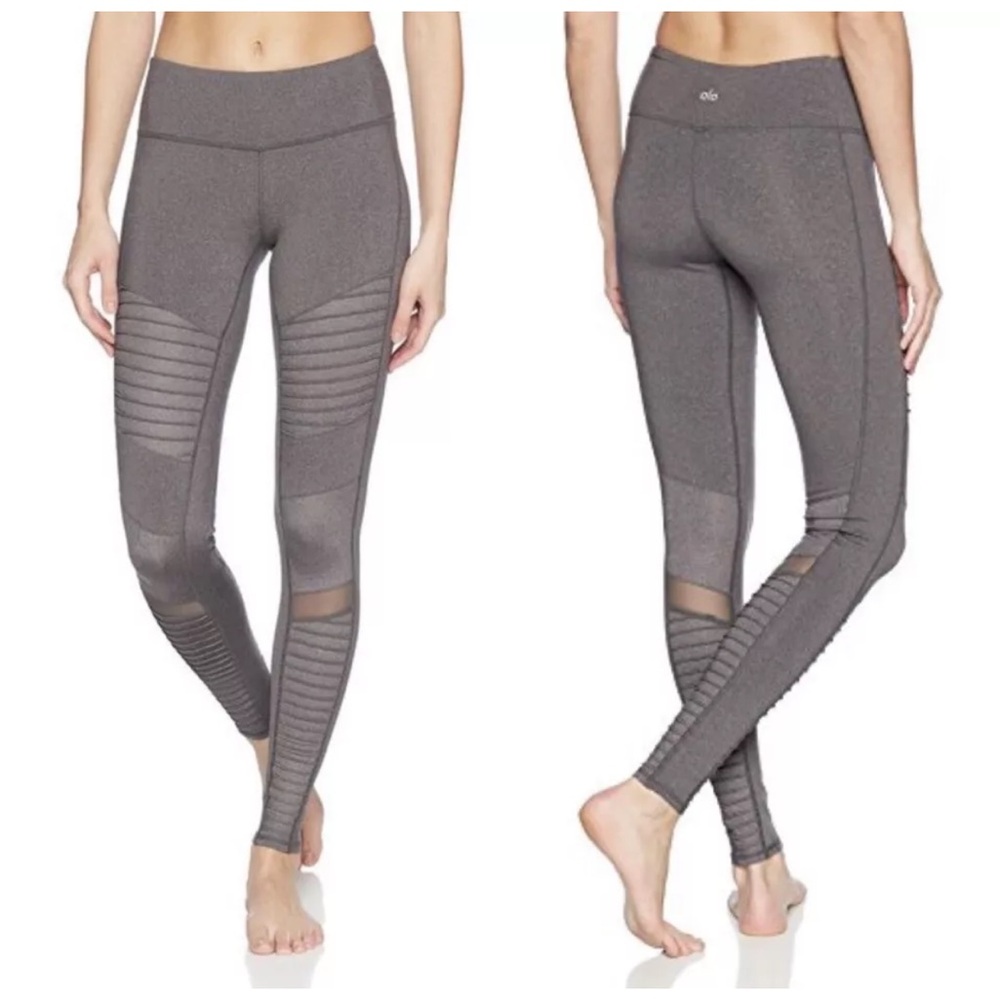 ALO Yoga Grey Moto Workout Leggings EUC